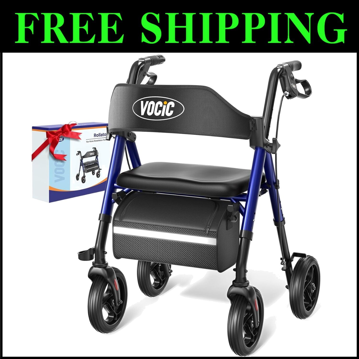 Durable Foldable Walker with Seat and 8" Wheels - Perfect for Seniors' Mobility