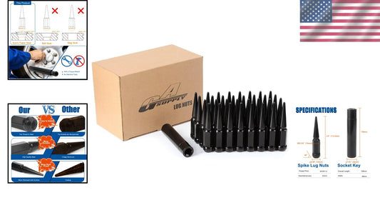 Electrophoresis Coated 14x1.5 Black Spike Lug Nuts for Car Aesthetics - 32 Pack