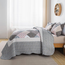 Load image into Gallery viewer, All-Season Grey King Quilt Set - Lightweight Floral Bedspread with Pillow Cases