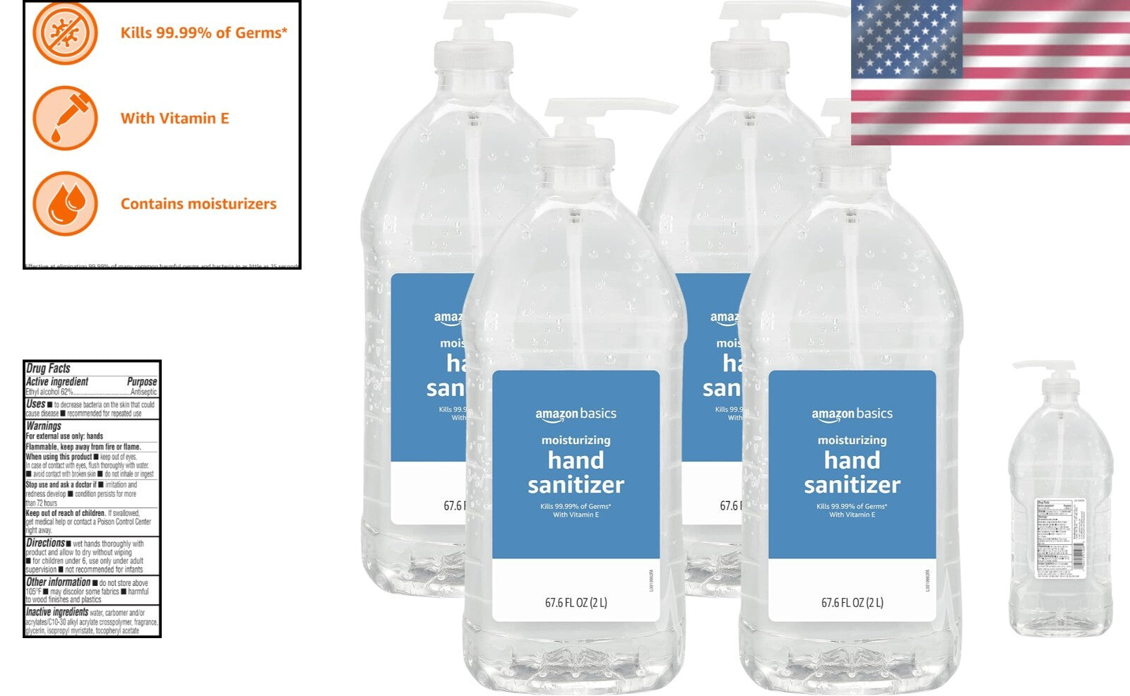 62% Ethyl Alcohol Hand Sanitizer - Original Scent, Pack of 4 with Moisturizers