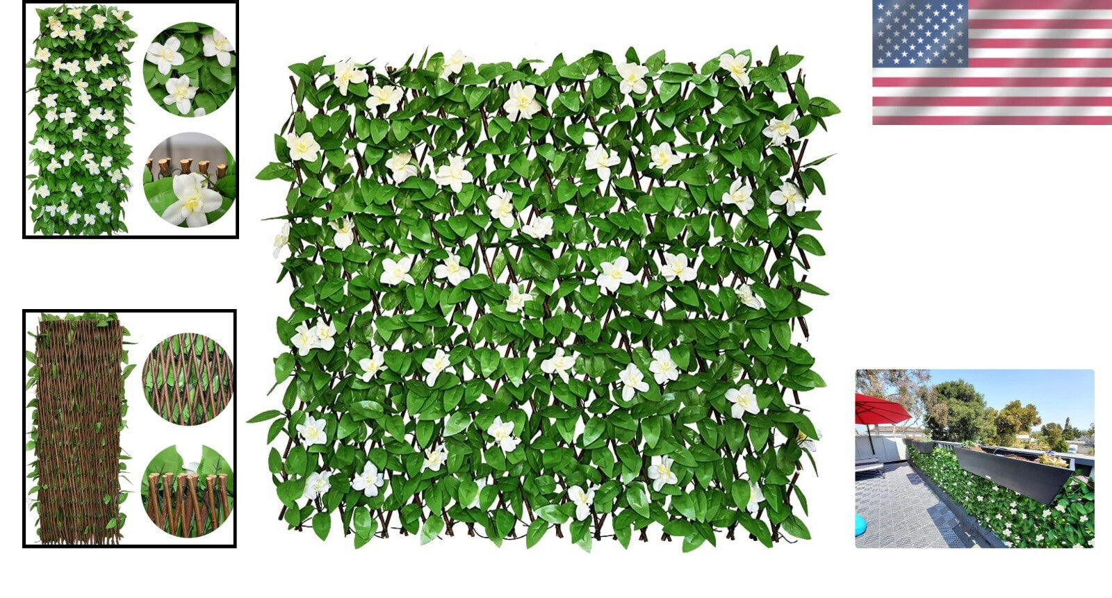 Customizable Privacy Screen with Artificial Hedges - Easy Install for Your Patio