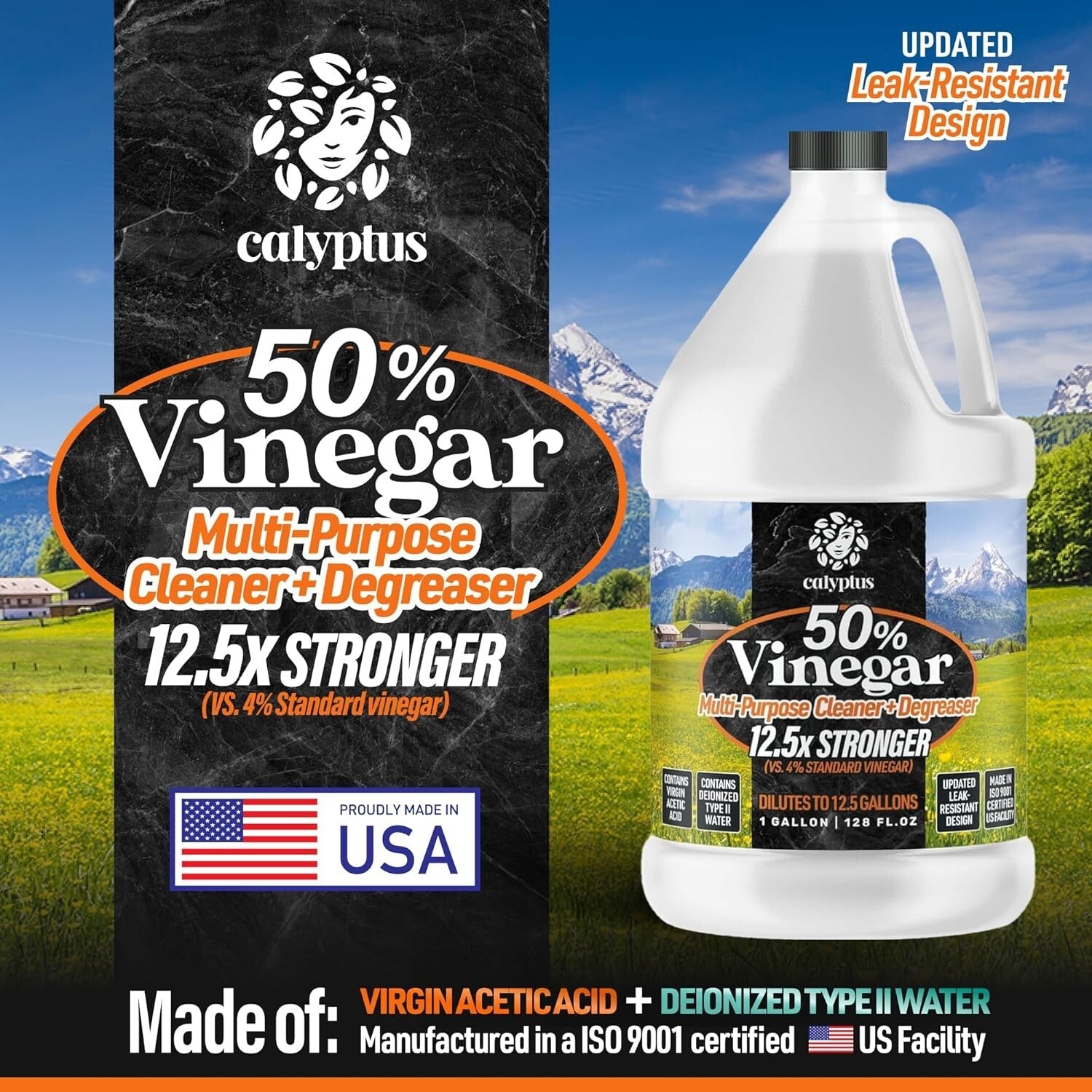 50% Pure Concentrated Vinegar - 12.5X Power Home & Outdoor Cleaning Solution