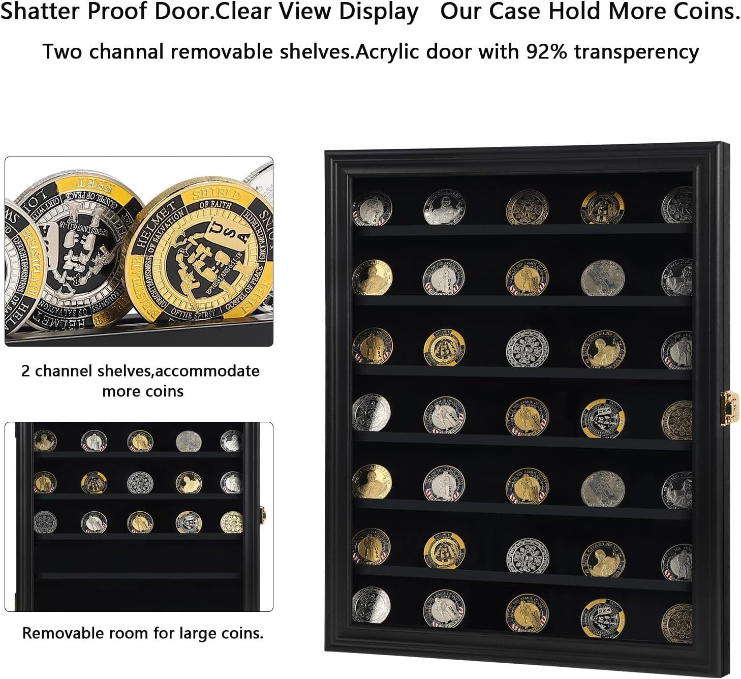 Elegant Wall-Mountable Display Cabinet for Military Coins & Collectibles - Black