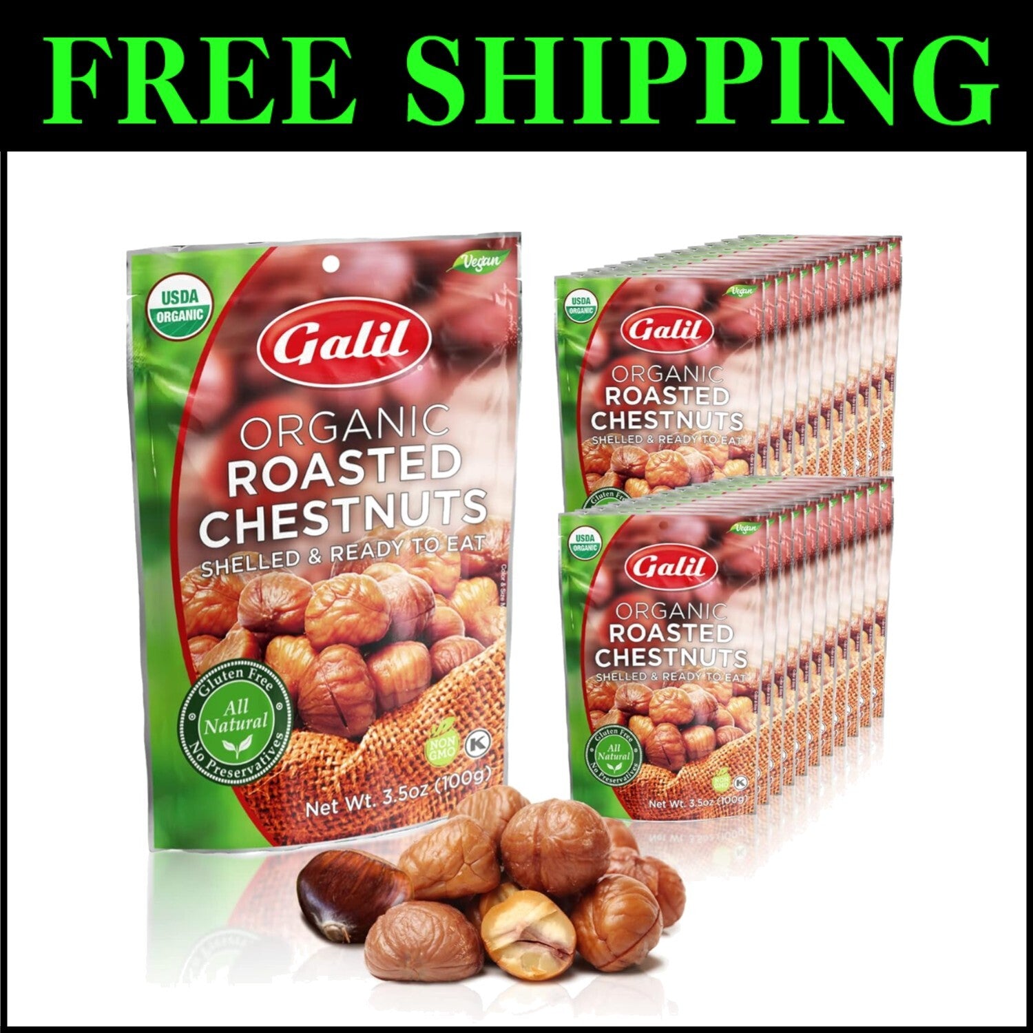 Ready-to-Eat Organic Chestnuts - 24 Bags, Non-GMO, Perfect for Baking & Snacking