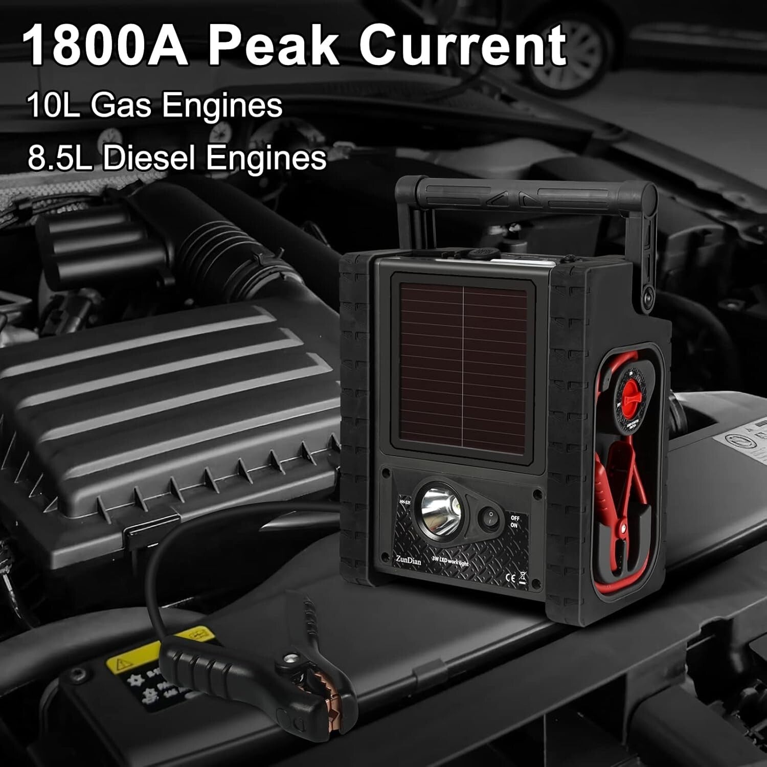 All-in-One Car Jump Starter, Tire Inflator, and Power Source with Solar Recharge