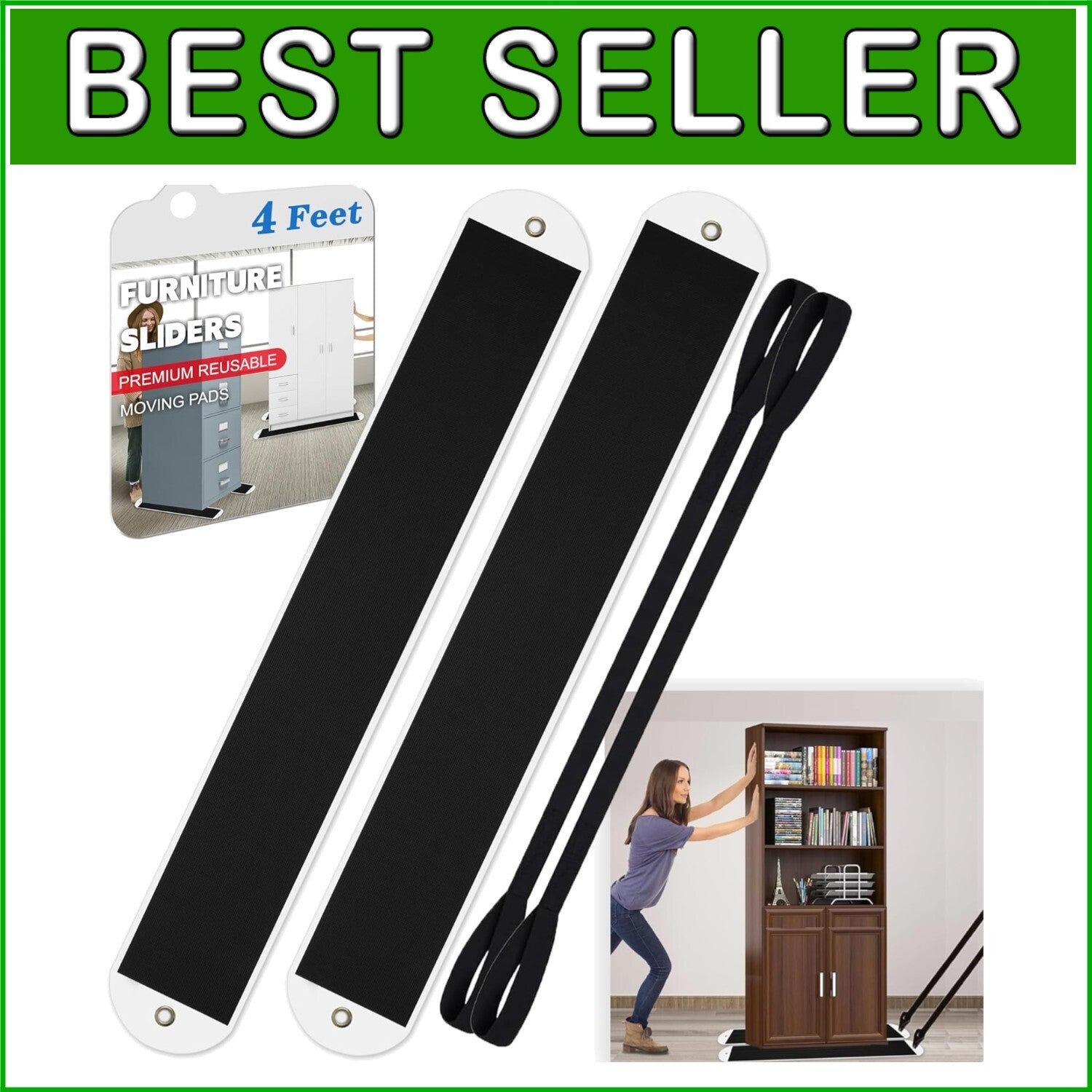 2 Pcs Heavy-Duty Furniture Sliders with Pull Straps - Effortless Moving Solution