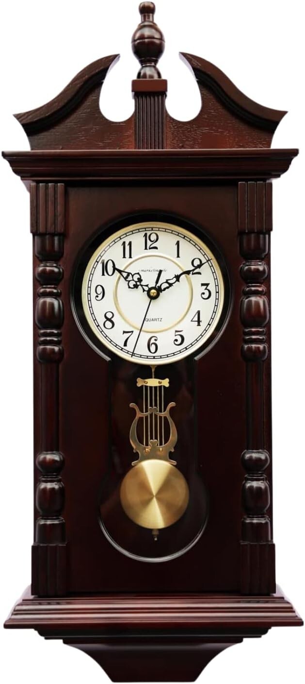 Beautiful Antique-Inspired Walnut Pendulum Clock - Battery Operated Elegance