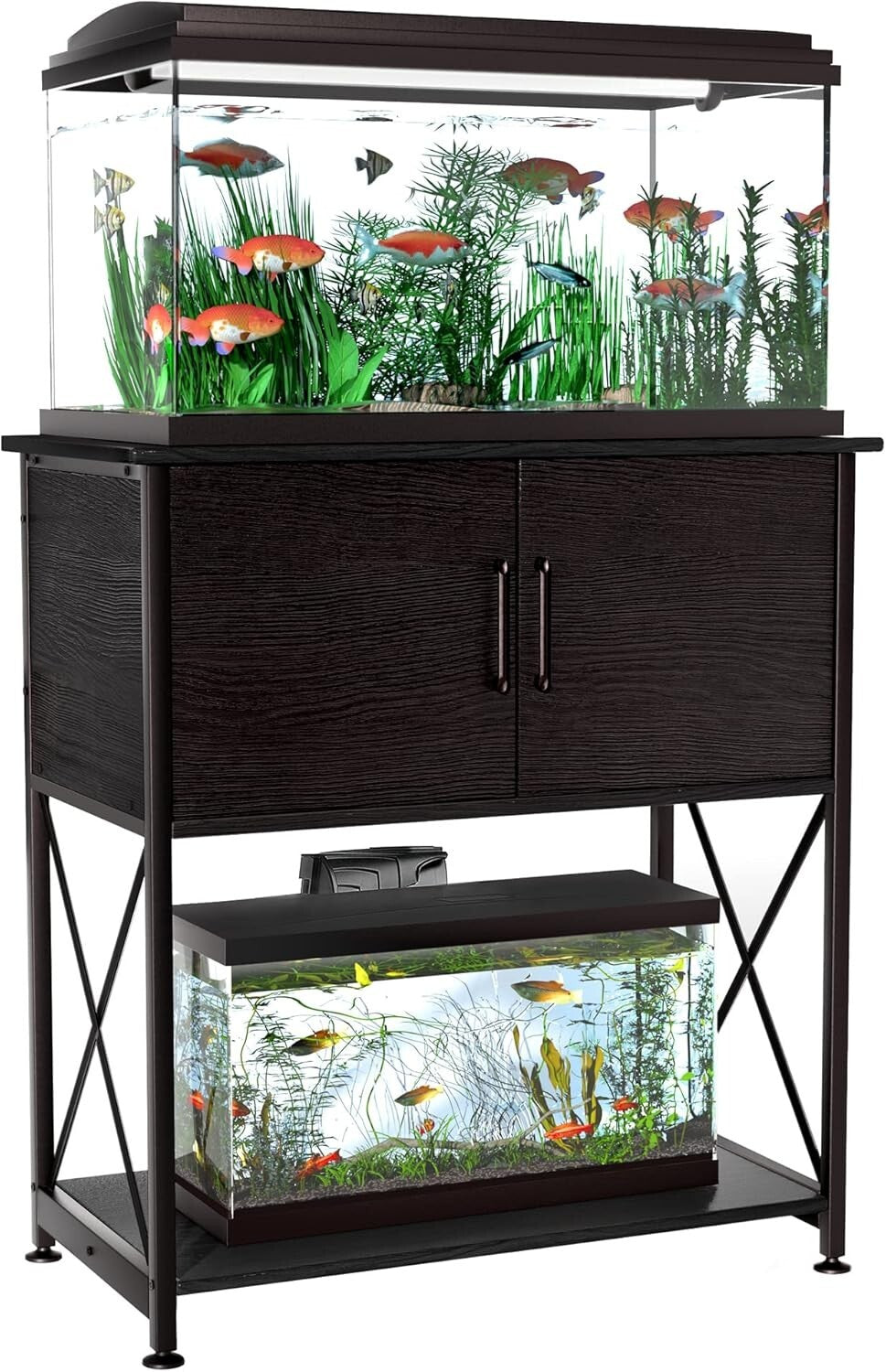 Dual-Level 20-29 Gallon Fish Tank Stand with Modern Design and Storage Solutions