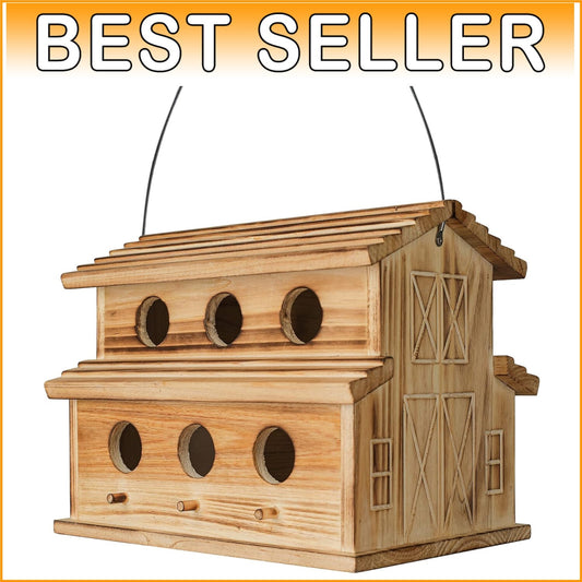 Traditional Wooden Bird House for 6 Families - Perfect for Bluebirds & Finches
