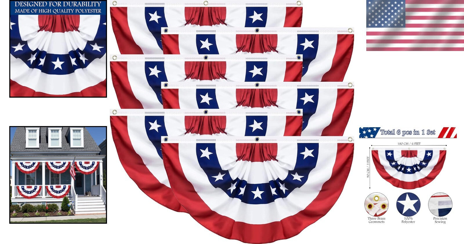 Vivid Fan Flag Decoration - 3x6 Feet Bunting for Memorial Day and 4th of July