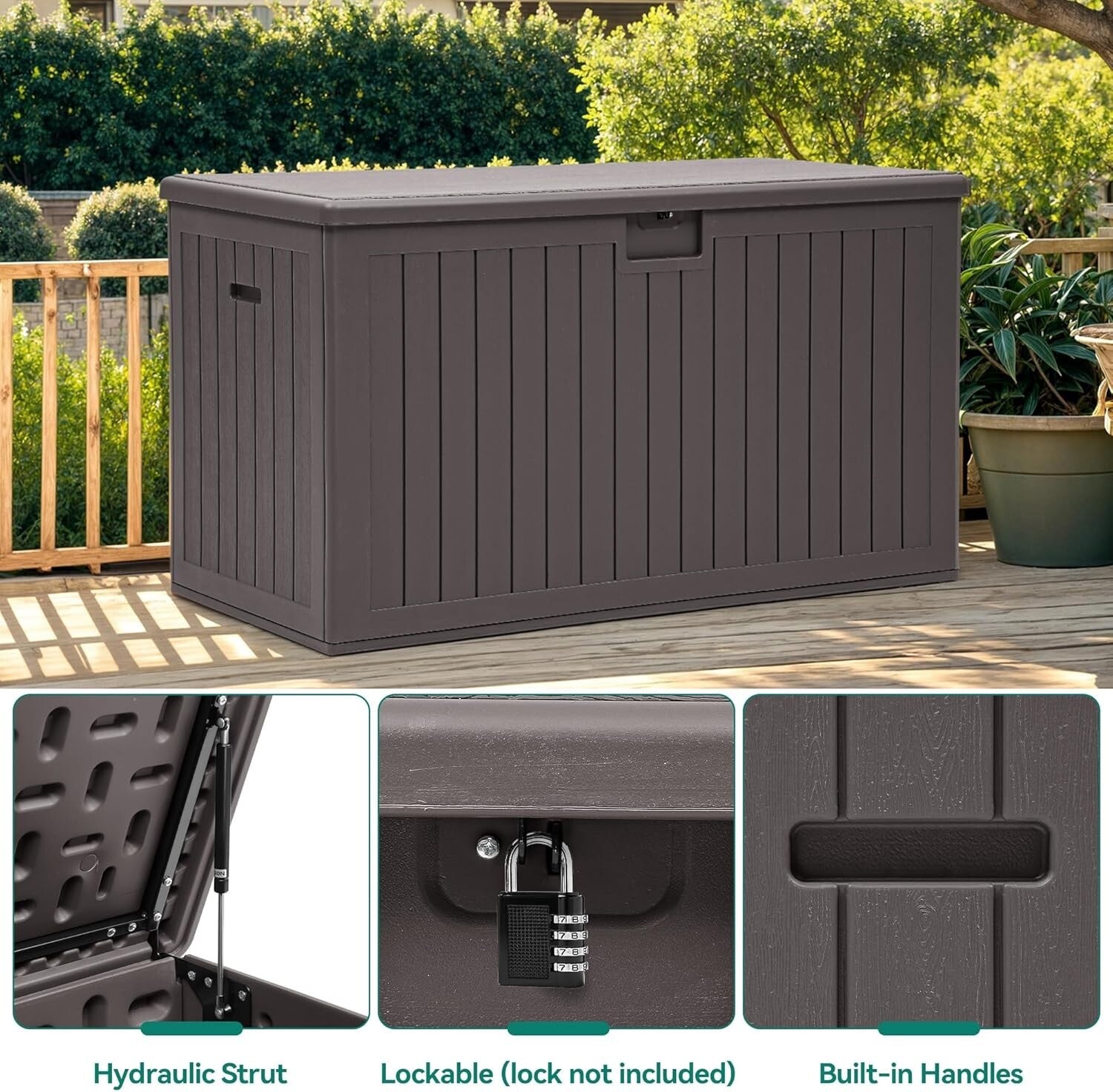 200 Gallon Double-Wall Deck Box with Divider – Water-Resistant Outdoor Storage