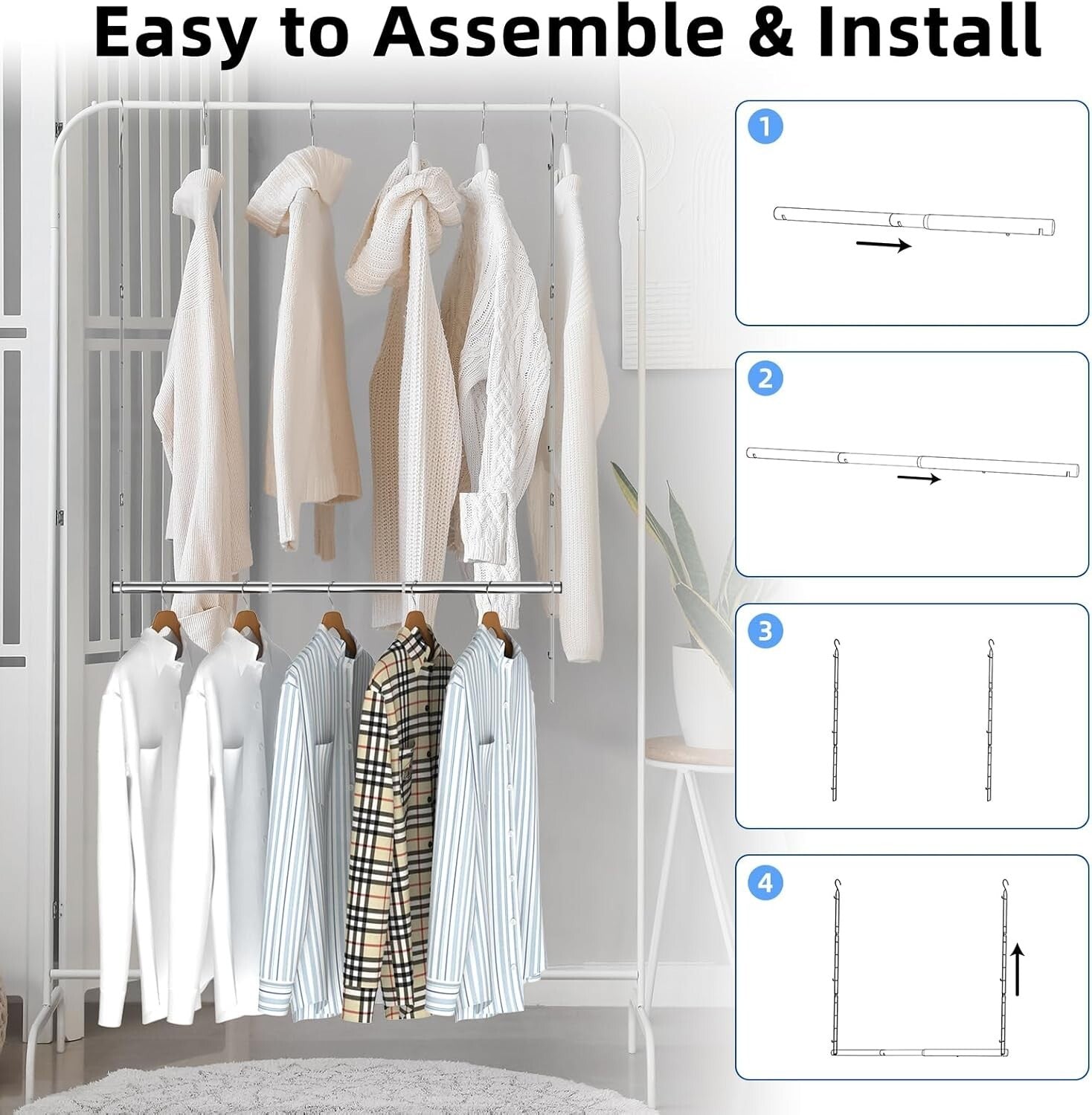 Adjustable Stainless Steel Hanging Rods - Maximize Closet Space with Ease