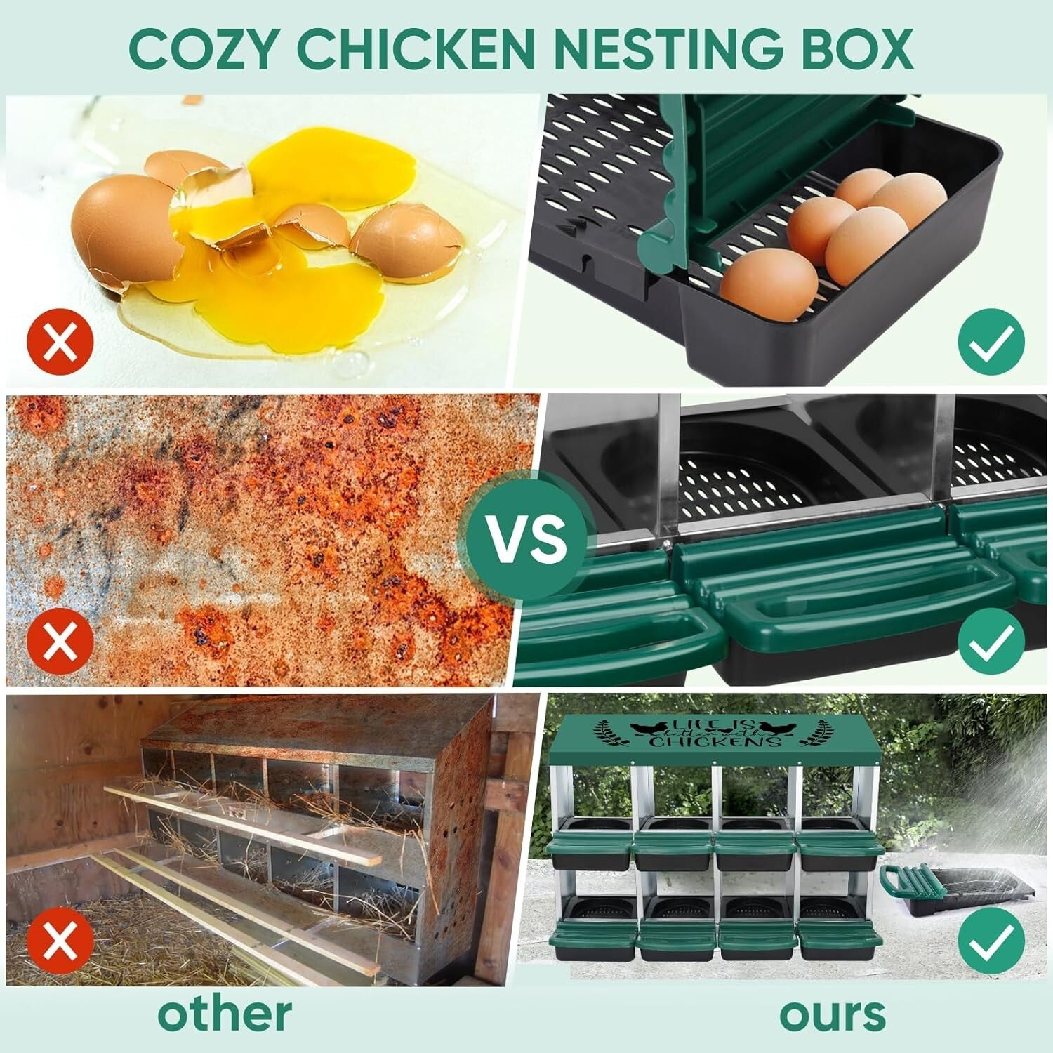 8-Hole Height-Adjustable Chicken Nesting Boxes with Automatic Egg Collection
