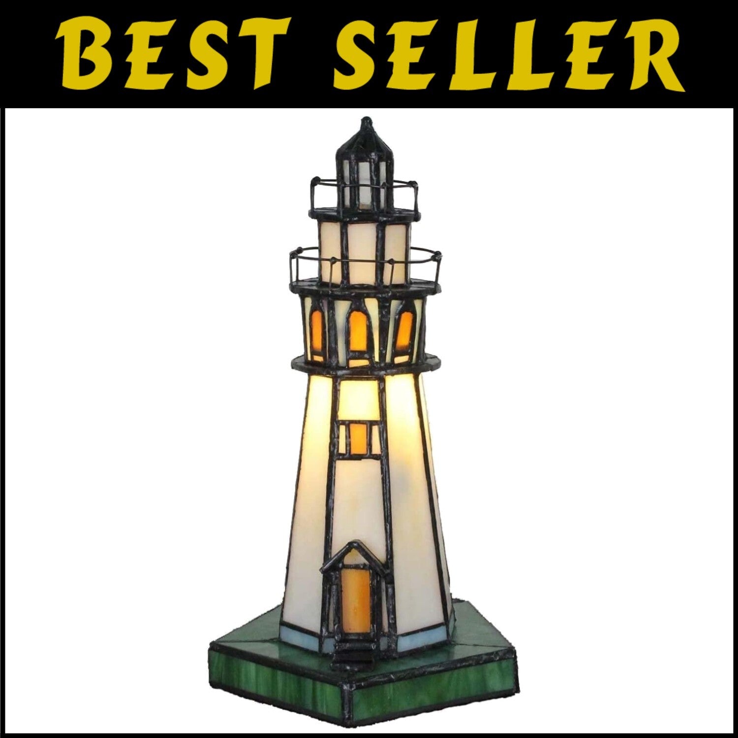 Artistic 10-Inch Lighthouse Tiffany Style Stained Glass Table Lamp - Night Light