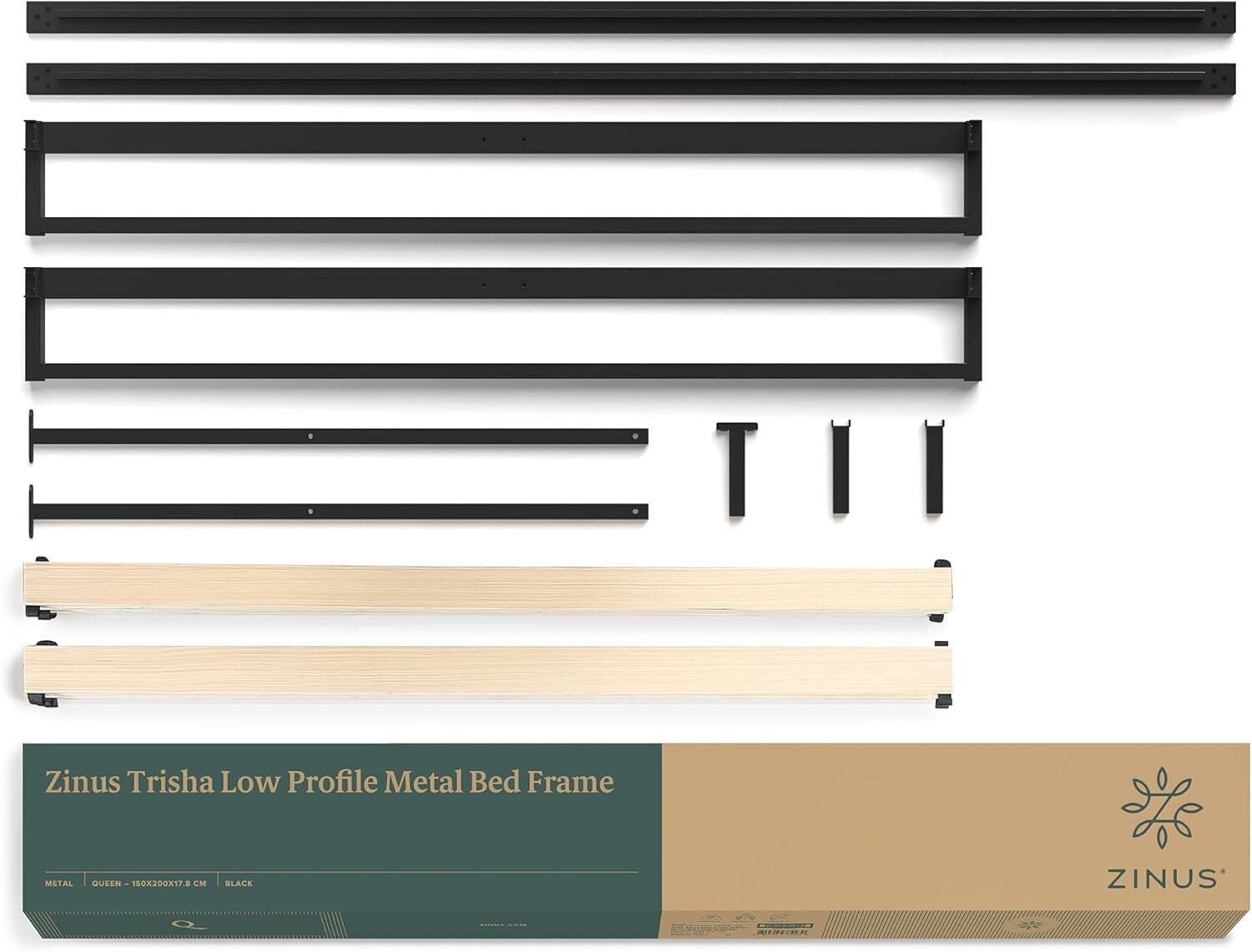 Trisha 7-Inch Queen Metal Platform Bed Frame with Wood Slat Support - Black