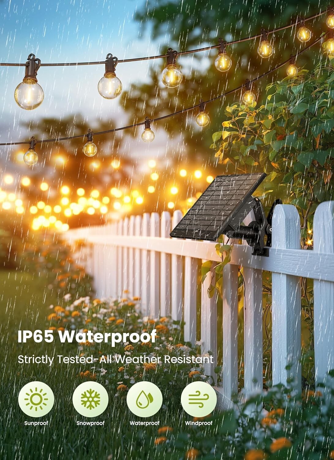 75FT Waterproof Solar String Lights with 35 Dimmable LED Bulbs & Remote Control
