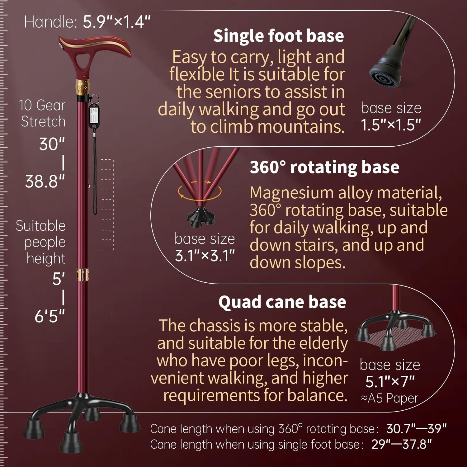 Versatile Telescopic Walking Cane for Seniors - Features LED and Alarm Systems