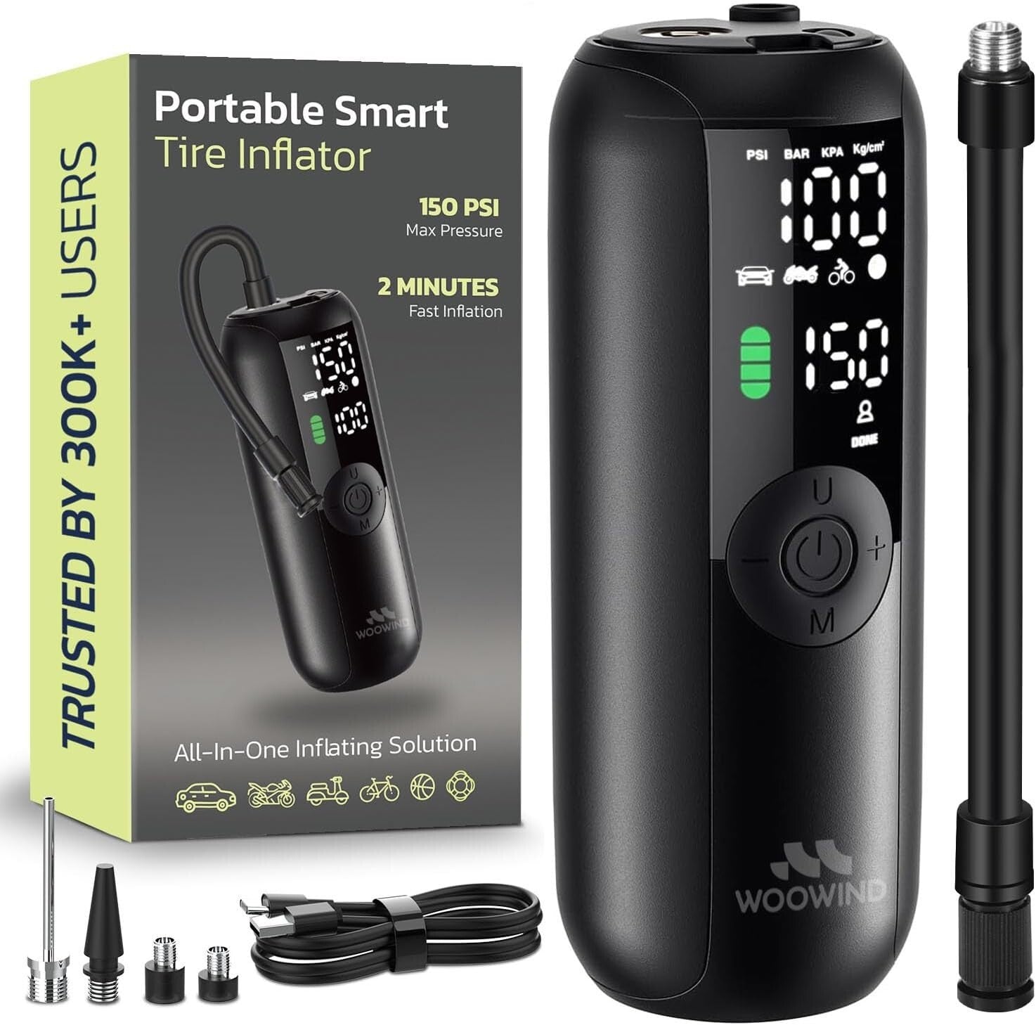 150 PSI Portable Air Compressor & Tire Inflator with Digital Gauge - Lightweight