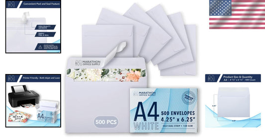 500 Count A4 Self-Seal Invitation Envelopes - Perfect for Weddings & Events