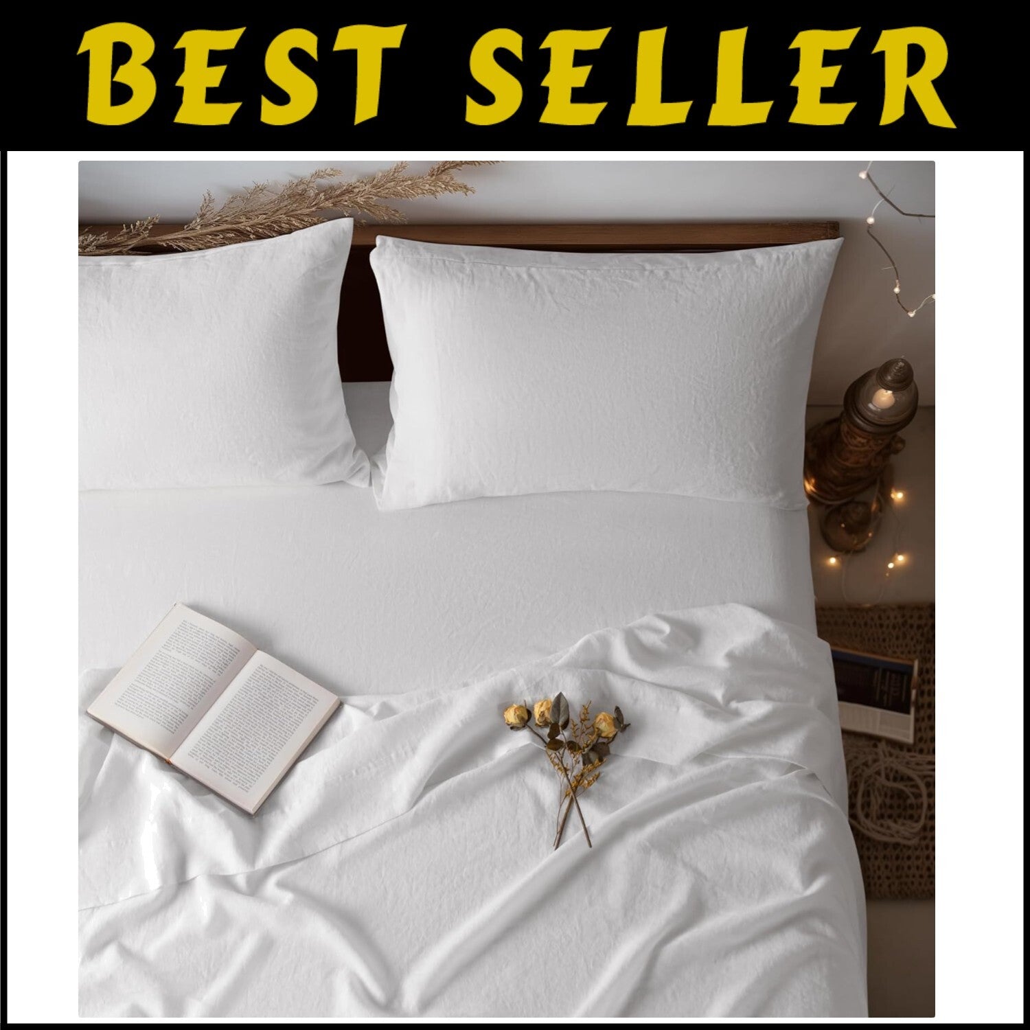 Luxurious 100% Linen King Size Bed Sheet Set - 4 Piece Solid White Bedding