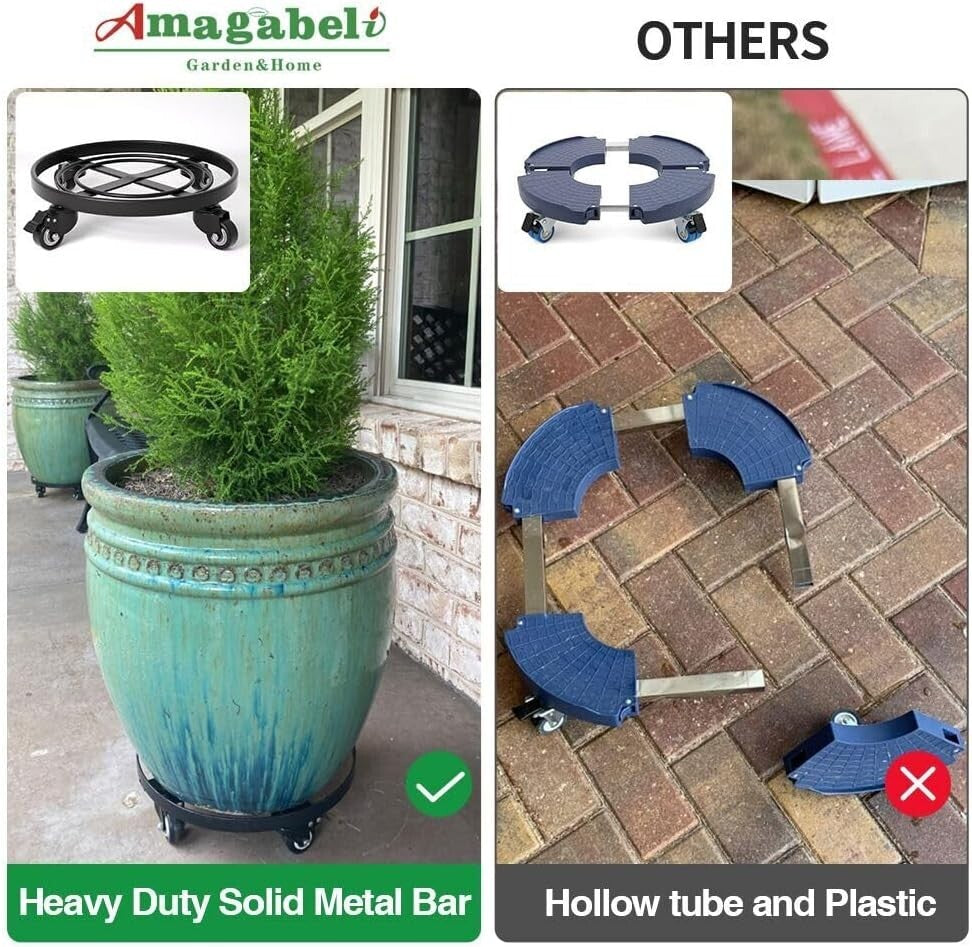 16" Heavy Duty Metal Plant Caddy with Wheels for Indoor & Outdoor Use