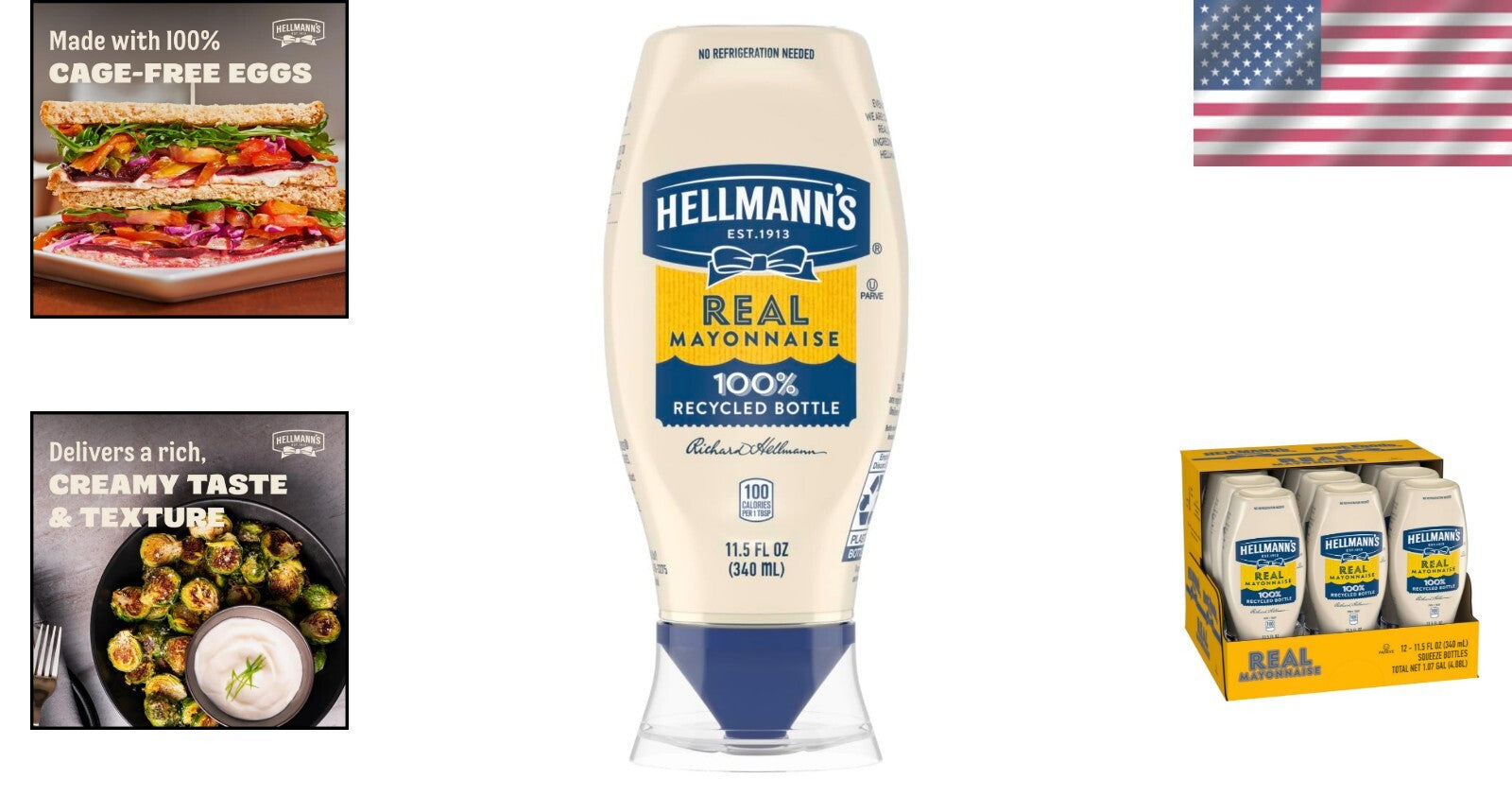Hellmann’s Real Mayonnaise - Cage-Free, Gluten-Free in 12 Pack Squeeze Bottles