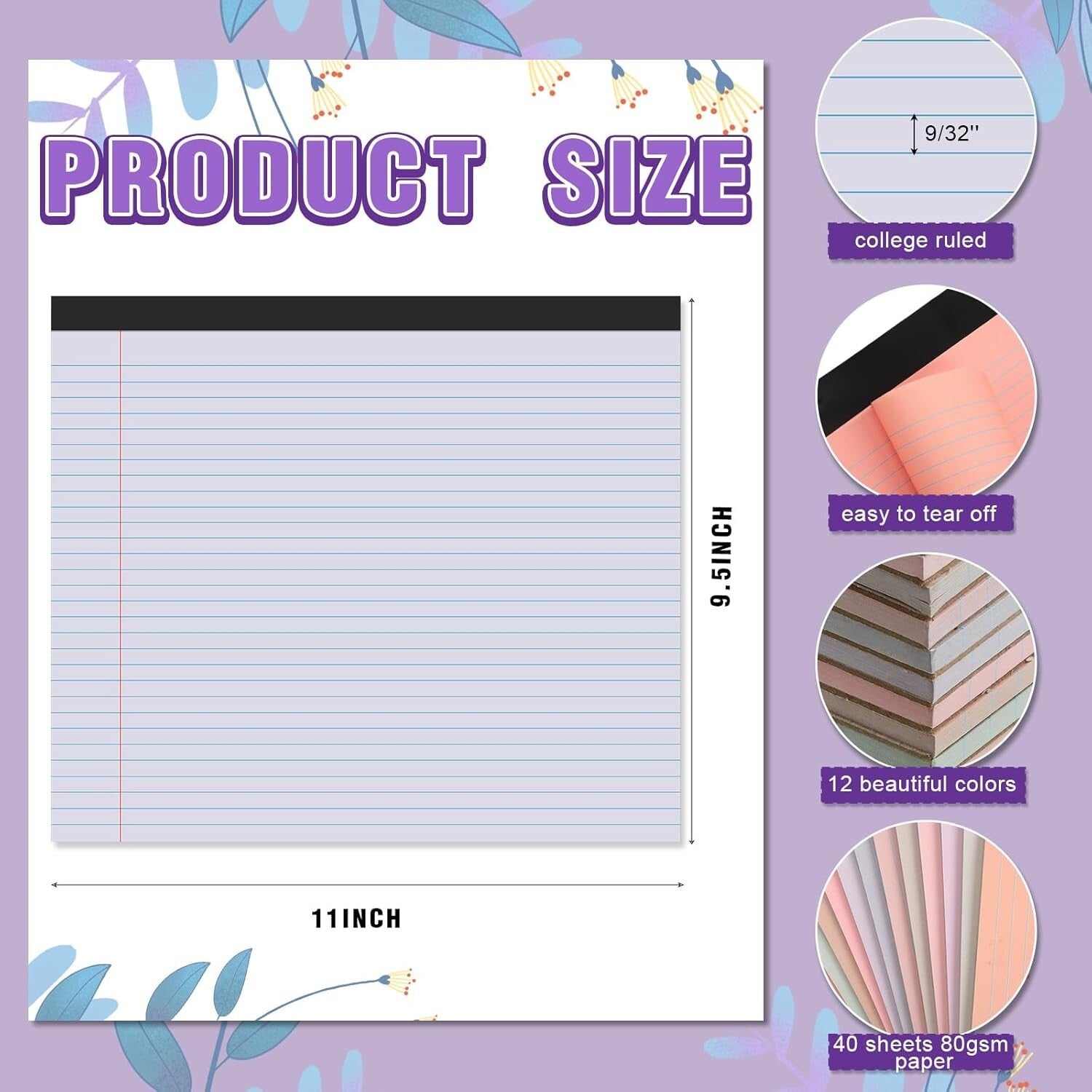 Cleverly Designed 12 Pack of Pastel 11" x 9.5" Lined Writing Pads for All Needs