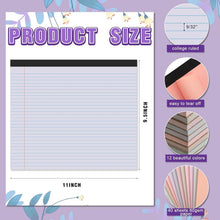 Load image into Gallery viewer, Cleverly Designed 12 Pack of Pastel 11" x 9.5" Lined Writing Pads for All Needs