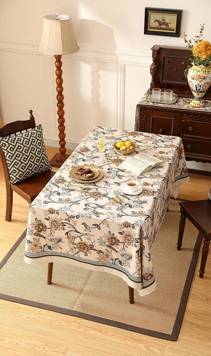 Hand-Painted Floral Table Cover for Rectangle Tables - Perfect for Gatherings
