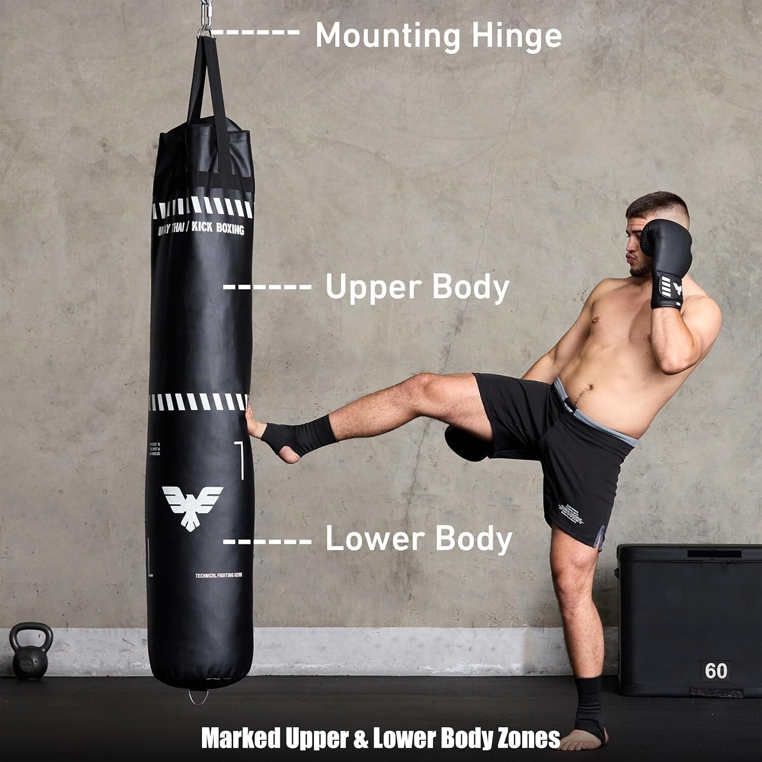 6 Ft Black Muay Thai & Kickboxing Heavy Bag Kit - Training Essentials Inside