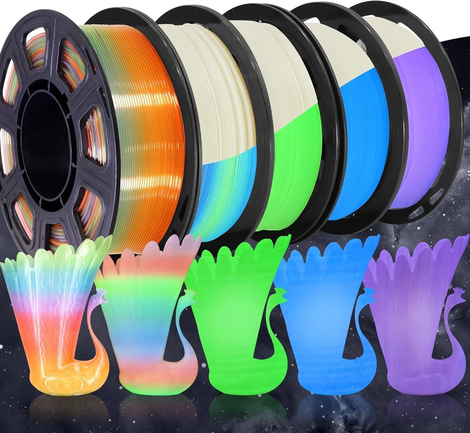 Glow-in-the-Dark PLA 3D Printer Filament 5x250g Bundle – Creative Colors