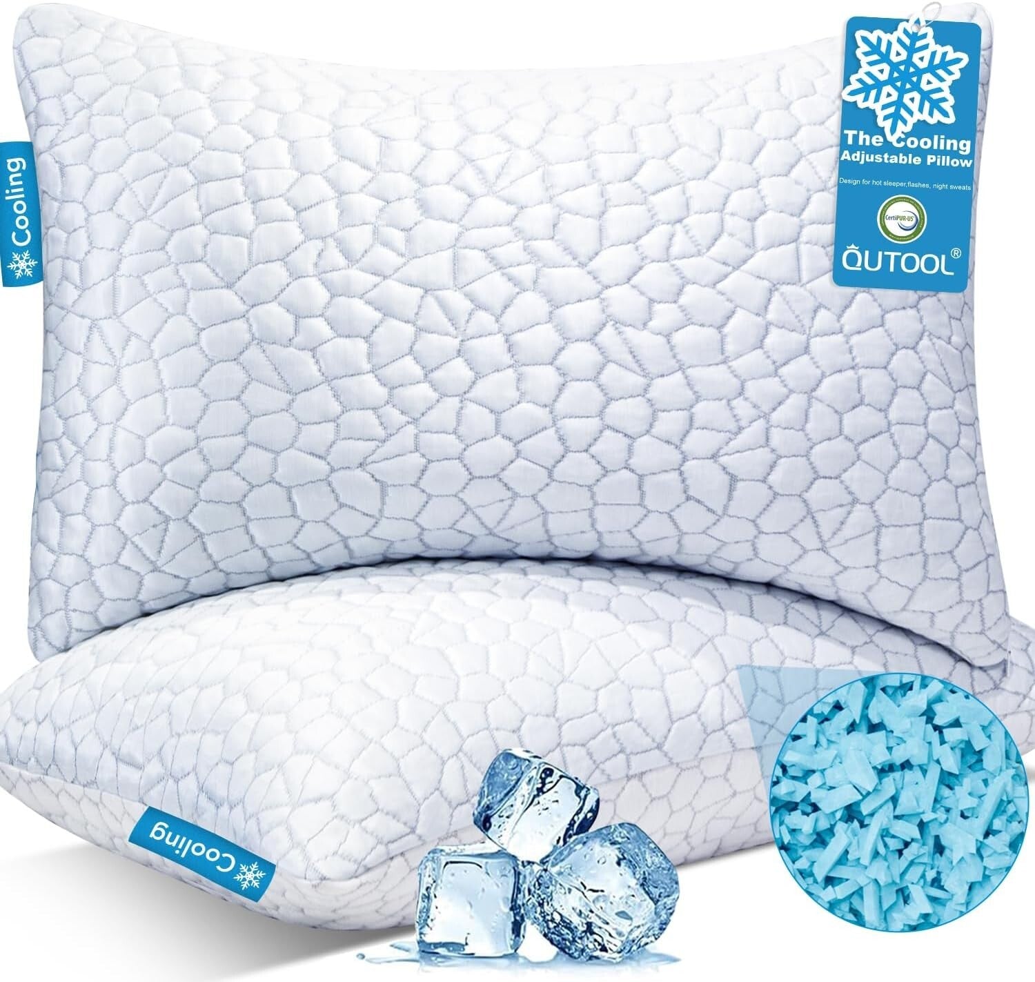 Luxury Cooling Pillows Set of 2 - Soft Gel Memory Foam for Side & Back Sleepers