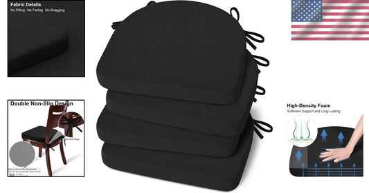 Comfortable D-Shaped Foam Chair Cushions Set of 4, Silicone Backing, 17x16.5in