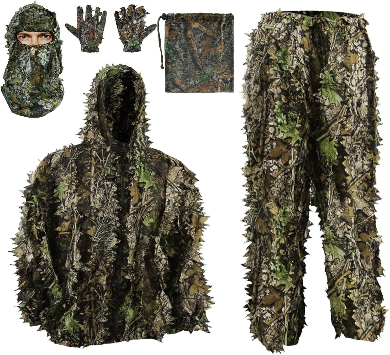 5-in-1 3D Leafy Ghillie Suit for Hunting & Outdoor Activities - Unisex Sizes