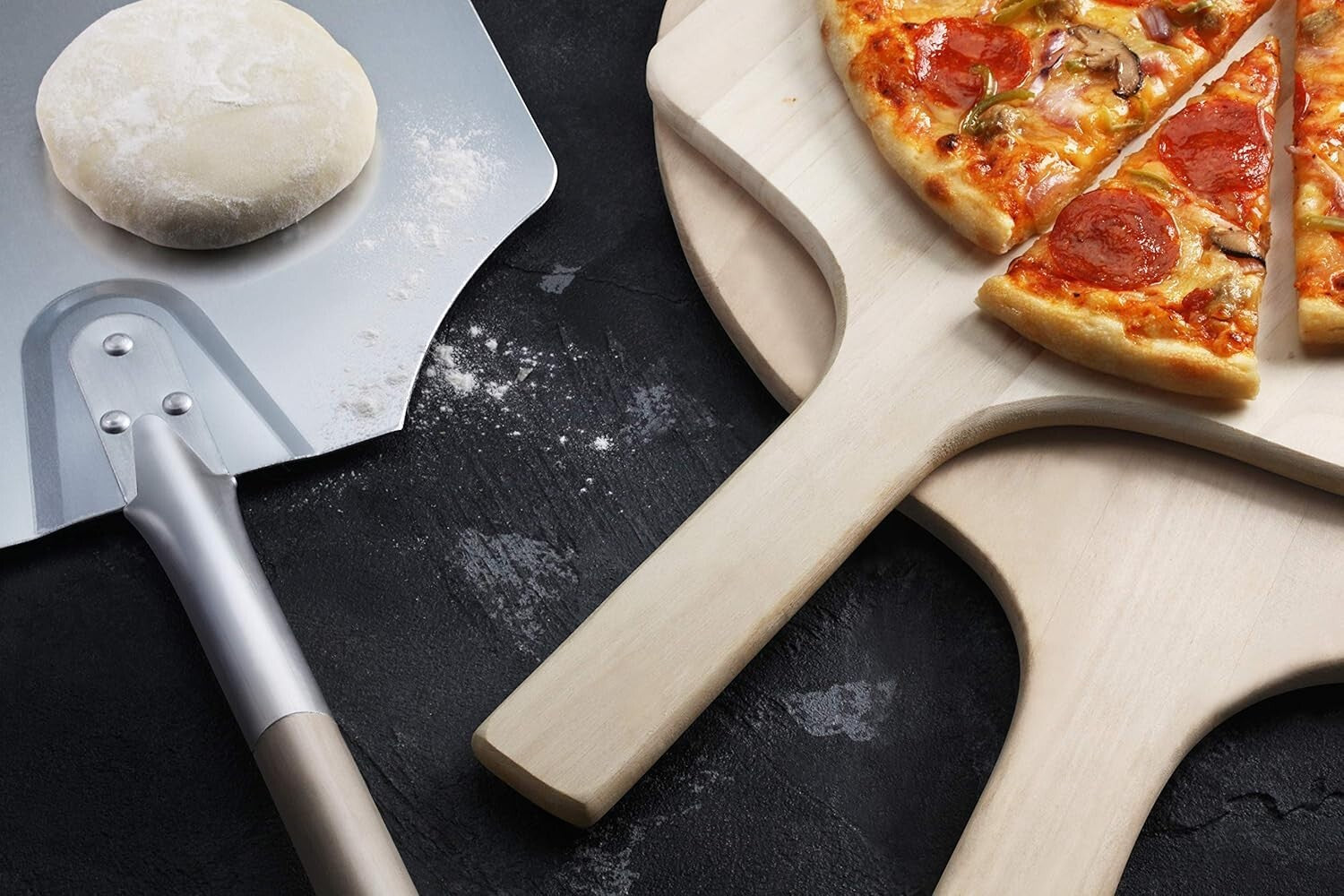 Aluminum Pizza Peel with 16x18 Inch Blade & Wooden Handle for Effortless Baking