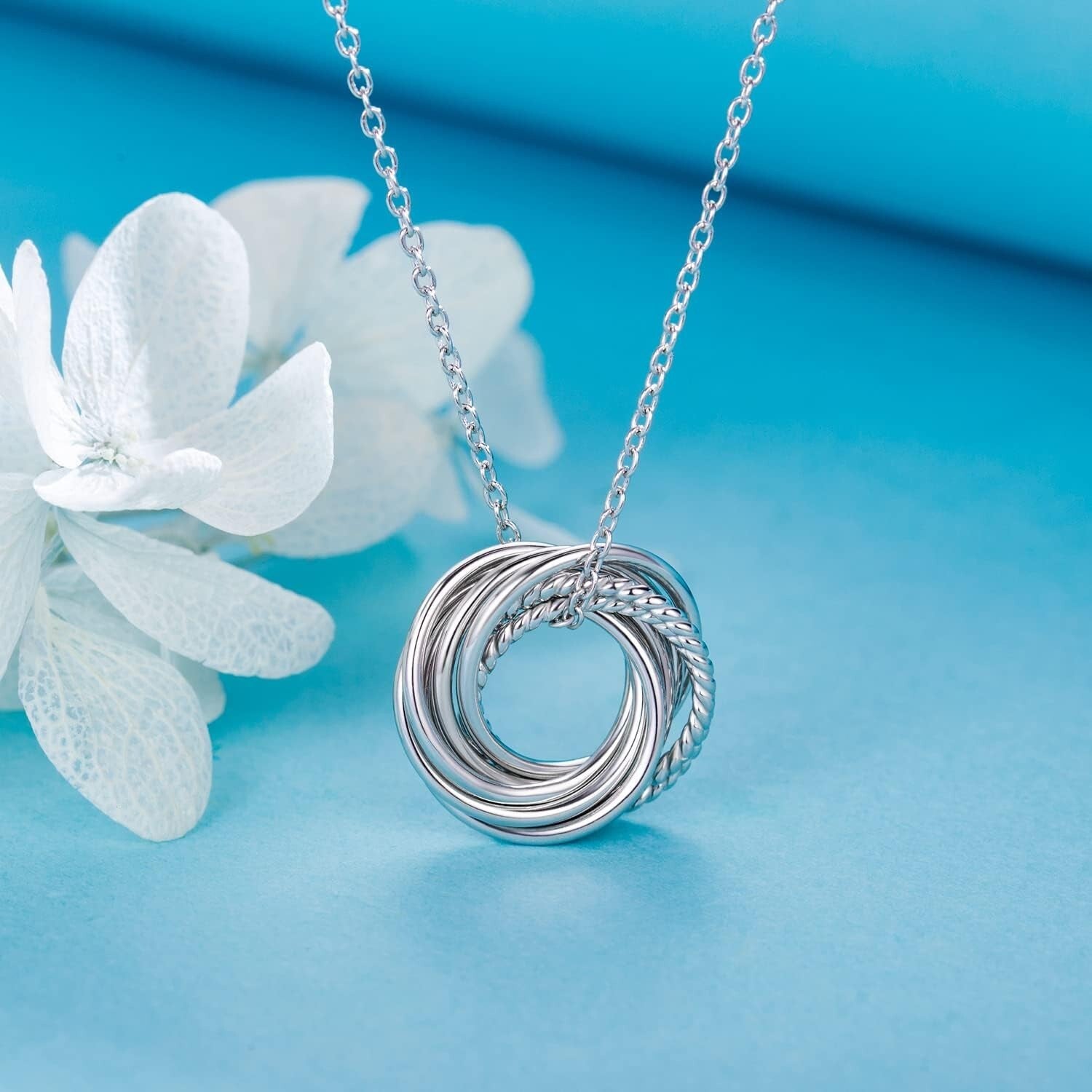 Elegant 80th Birthday Gift - Sterling Silver Necklace with Interlocked Rings