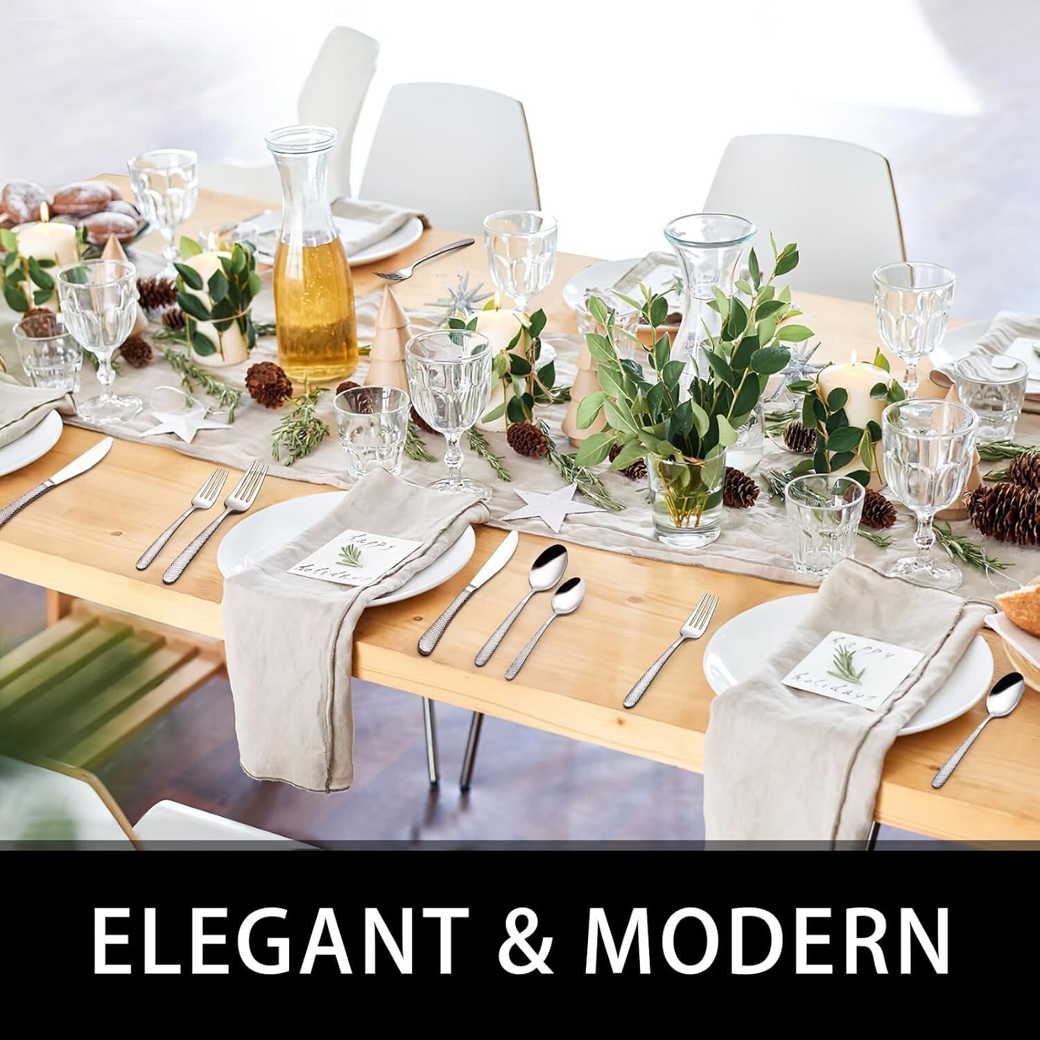 Elegant 49-Piece Flatware Set with Comfortable Handles & 6-Compartment Organizer