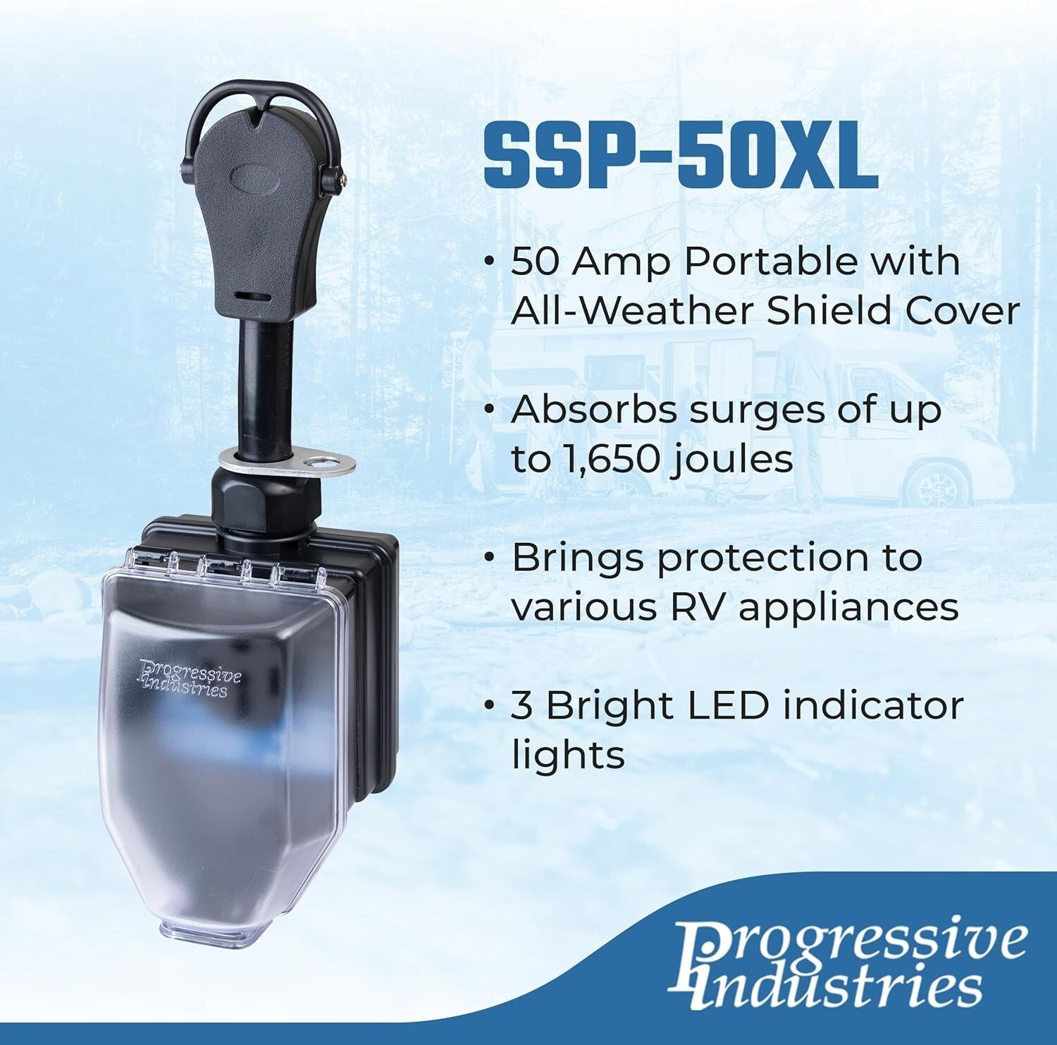 50 Amp Weatherproof RV Surge Protector - Absorbs Surges & Protects Electronics