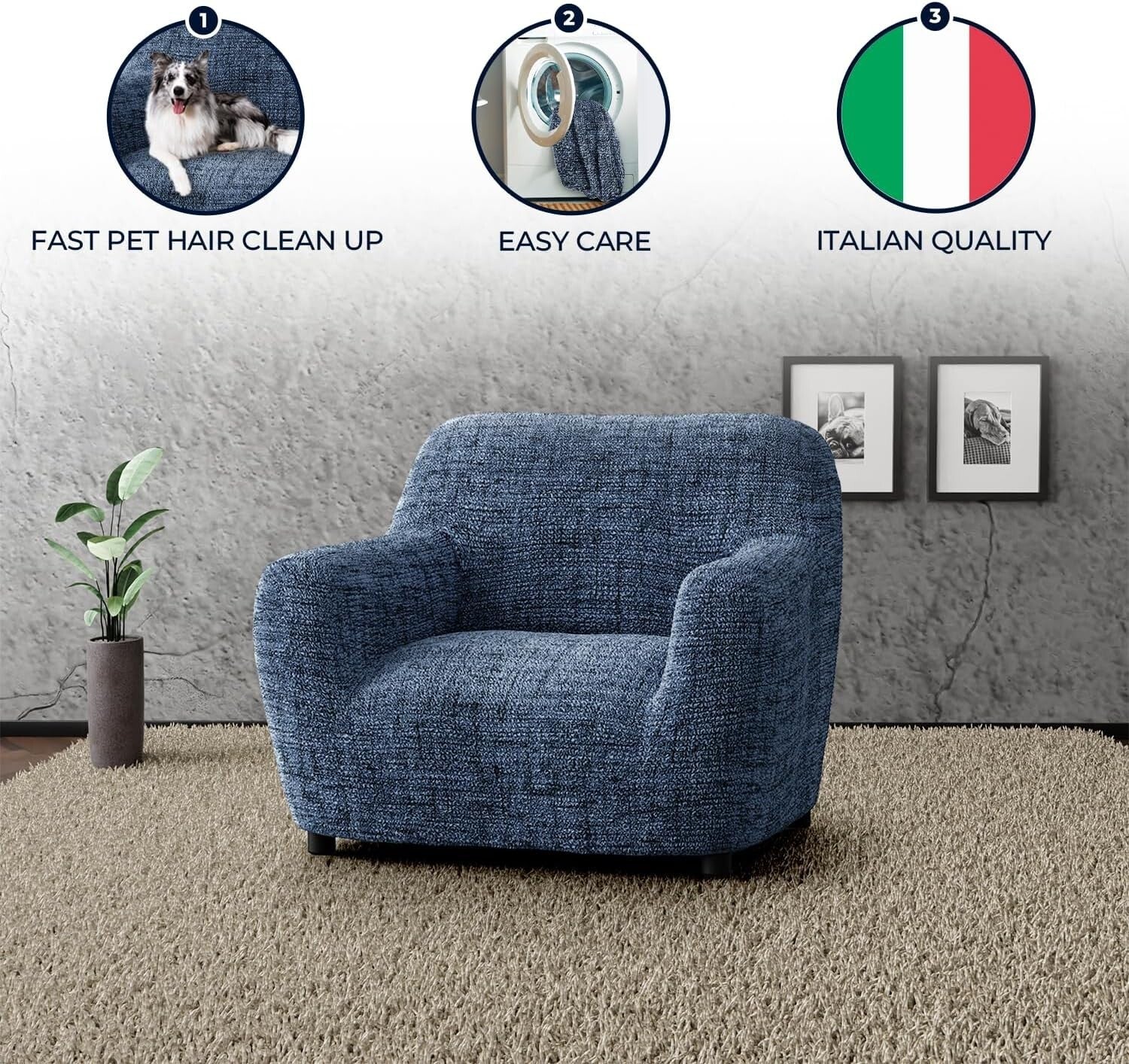 Vittoria Blue Stretch Armchair Slipcover – Soft, Washable Furniture Protector