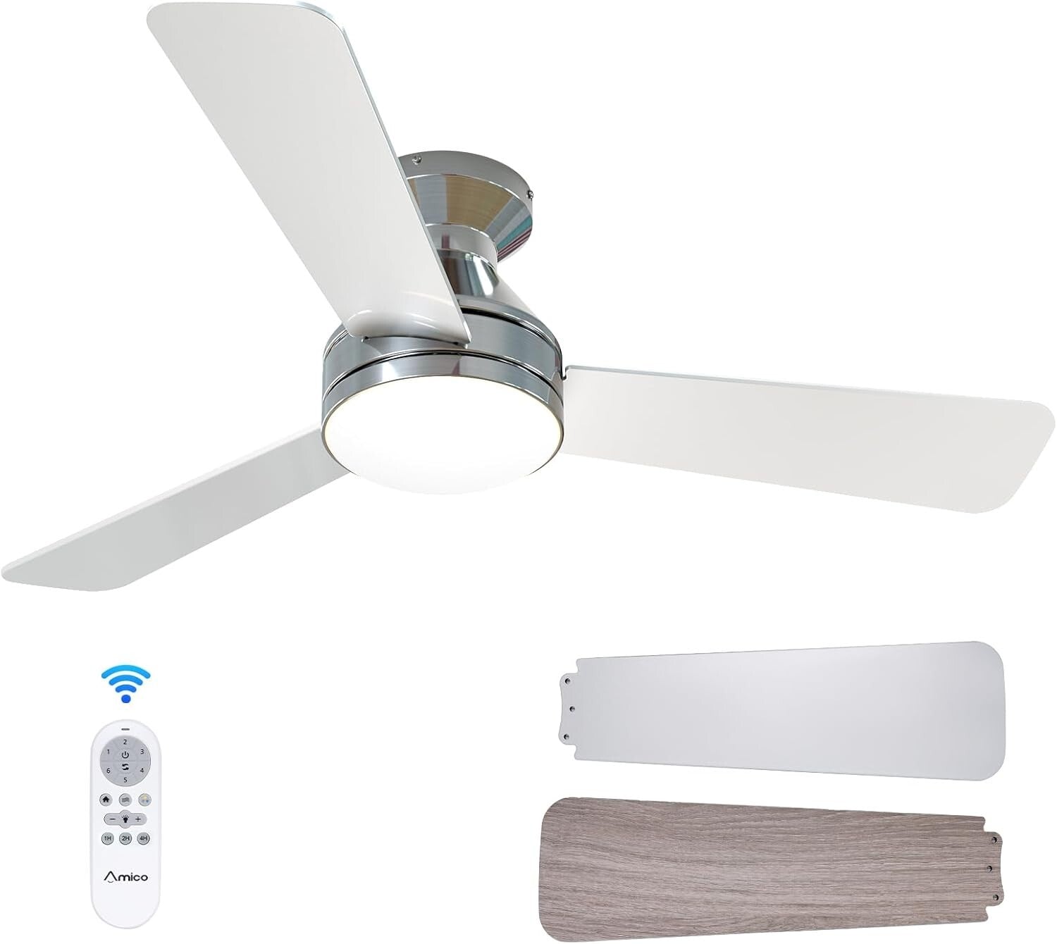 Dimmable 42" Nickel Ceiling Fan with Remote for Elegant Indoor/Outdoor Spaces