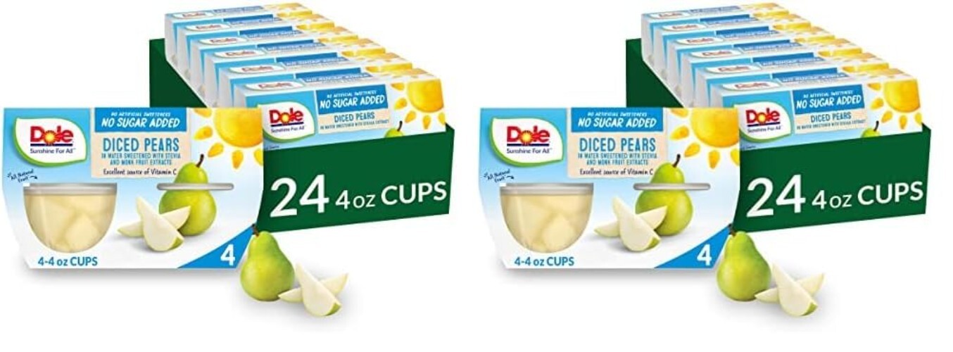 Bulk Pack of 48 Diced Pears - All Natural, No Sugar Added, Gluten & Dairy Free