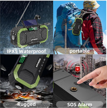 Load image into Gallery viewer, Compact Hand Crank and Solar-Powered NOAA Weather Radio with Bluetooth Speaker
