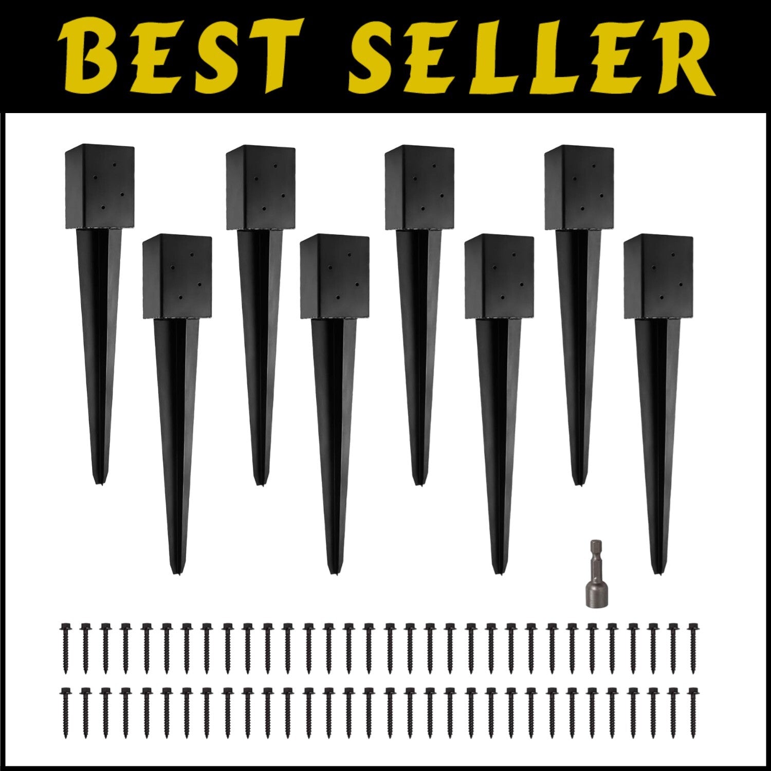 Heavy-Duty 8 Pack Black Metal Post Anchors - Quick Install for Mailbox or Fence