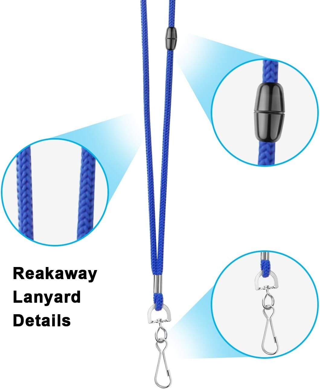 100-Pack Breakaway Safety Lanyards with Horizontal ID Badge Holders - Royal Blue