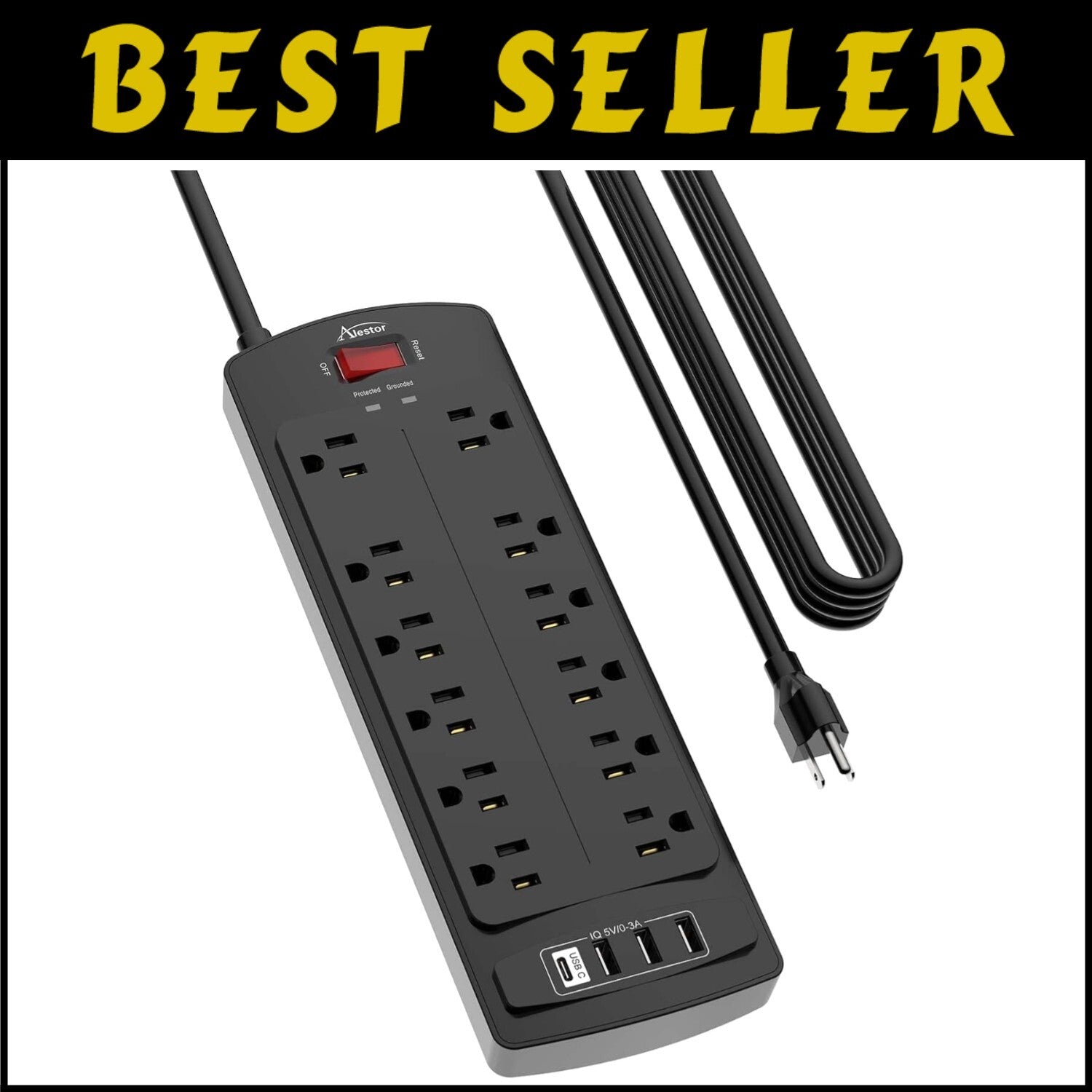12-Outlet Surge Protector Power Strip with 4 USB Ports & Flame Retardant Housing