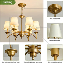 Load image into Gallery viewer, Elegant 6 Light Gold Pendant Chandelier with Fabric Shades - Modern Home Fixture