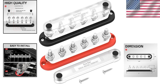 Durable 300A 12V Bus Bar Terminal Block - 6 Position for Solar & Automotive Use
