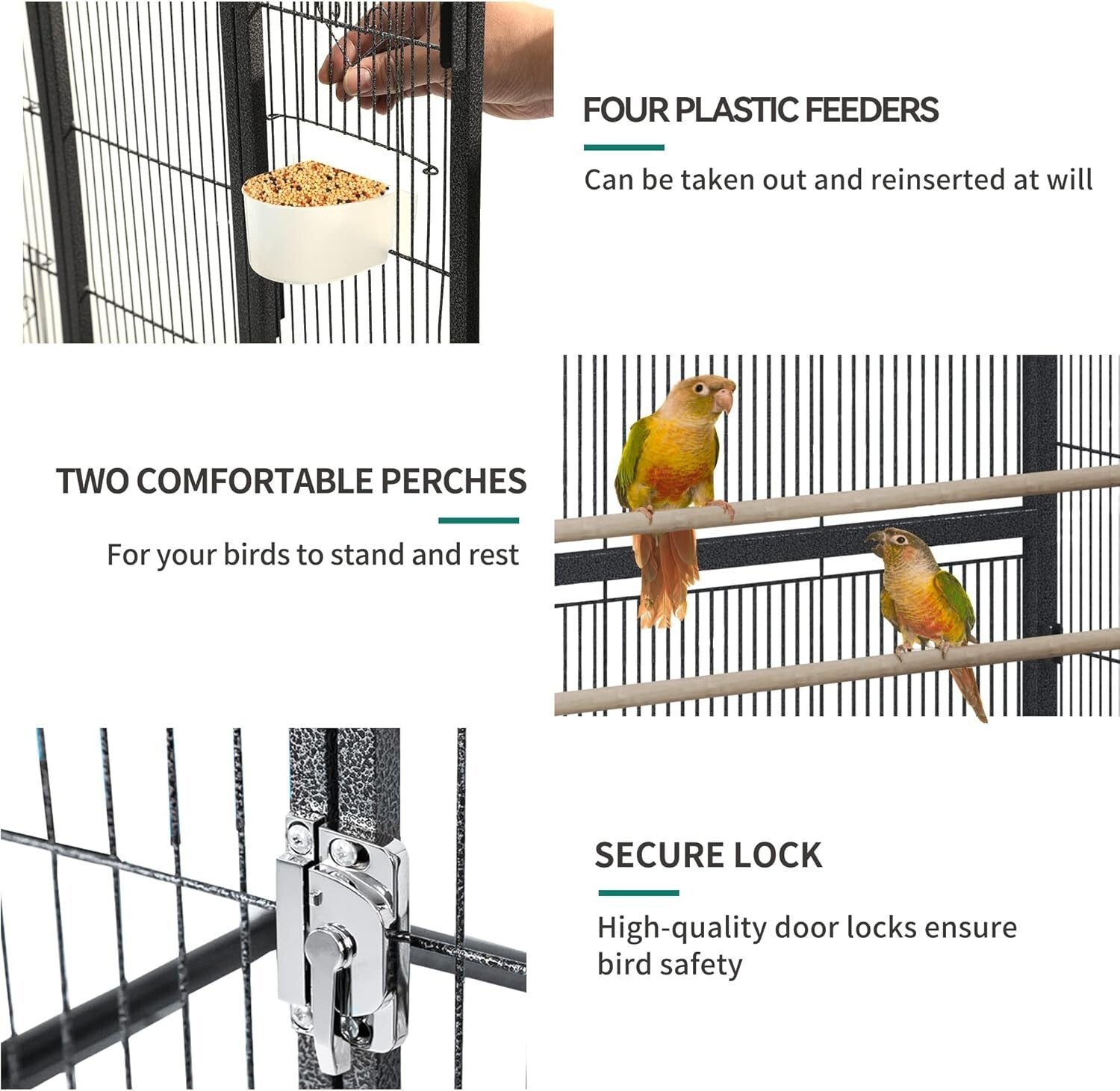 Spacious Bird Cage with Secure Lock, Seed Catcher & Storage - Ideal for Parrots