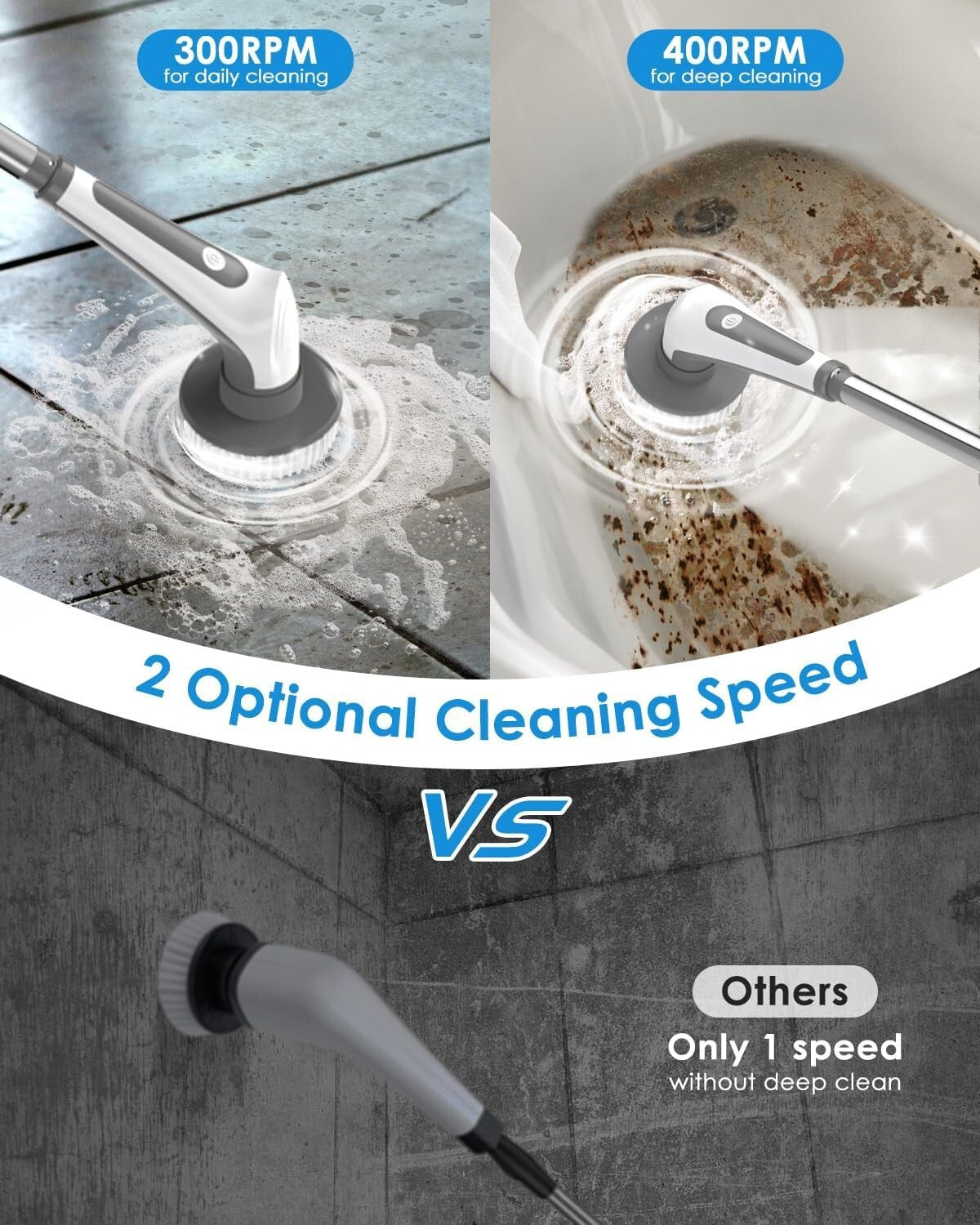 Effortless 10 in 1 Cordless Electric Scrubber with Detachable Handle & Brush Set