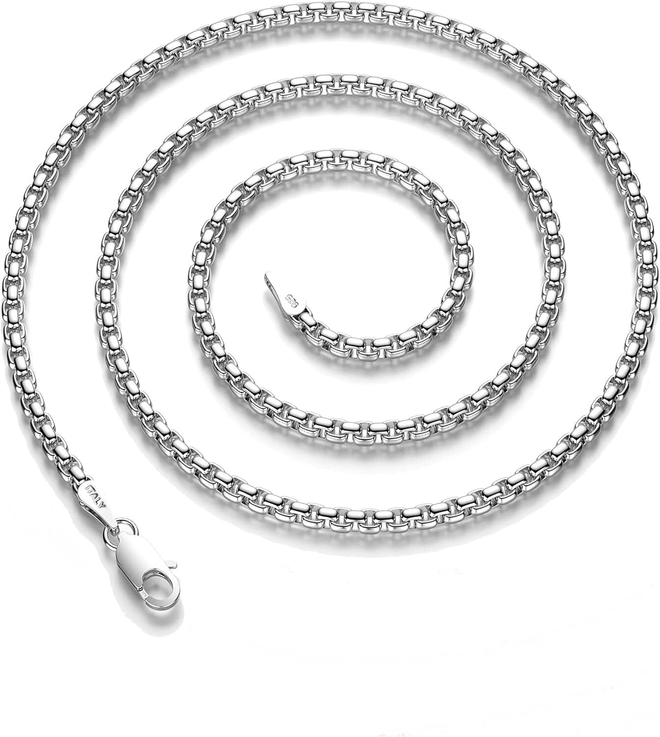 5mm 925 Sterling Silver Box Chain Necklace with Lobster Clasp - Unisex 16-30in